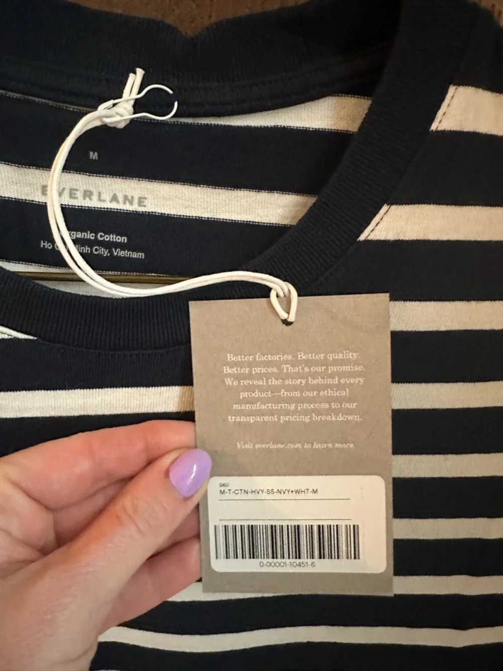 Everlane Navy and White Striped Short Sleeve Tee - Picture 3 of 4
